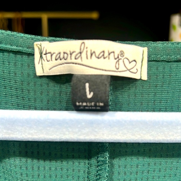 Xtraordinary Junior dress Large Green Long Sleeve Glitter Faux Wrap Mini Dress - Picture 3 of 8